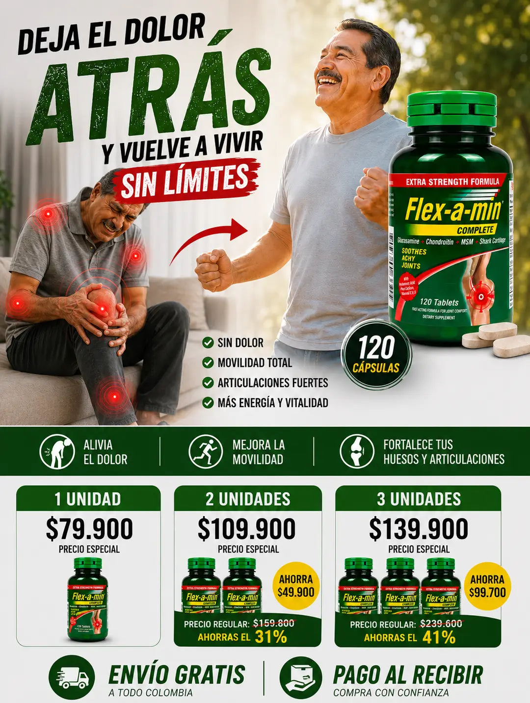 Flex-a-min Complete: Porque vivir con dolor no debería ser parte de tu rutina.