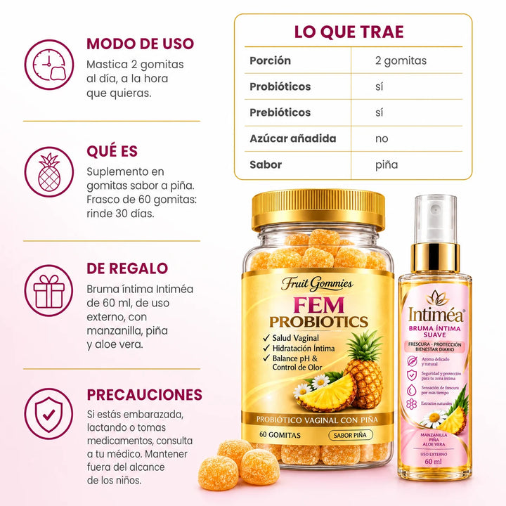 FEM Probiotics · Gomitas de piña para tu bienestar íntimo