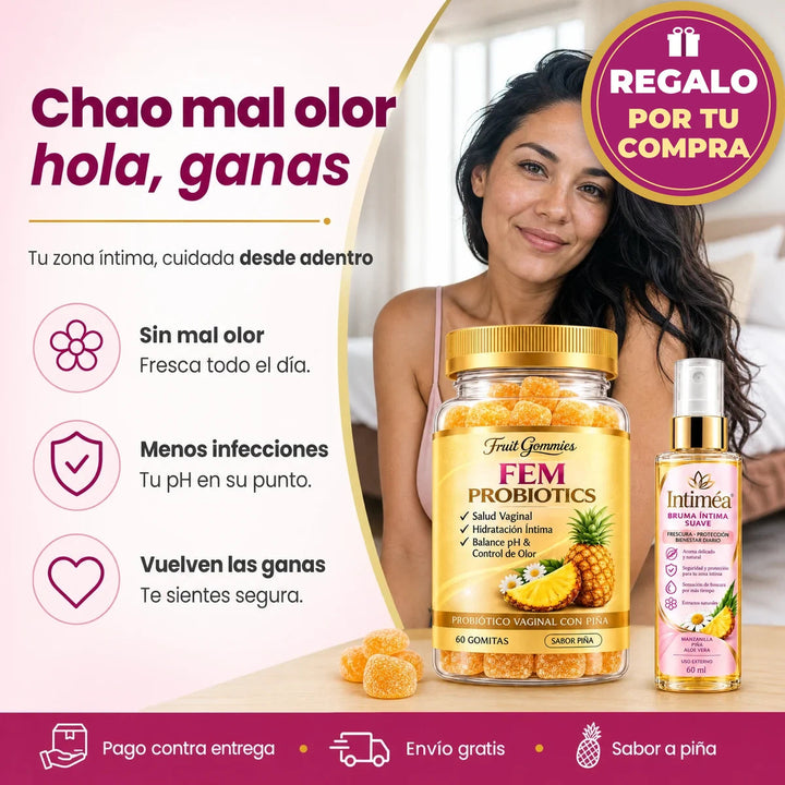 FEM Probiotics · Gomitas de piña para tu bienestar íntimo
