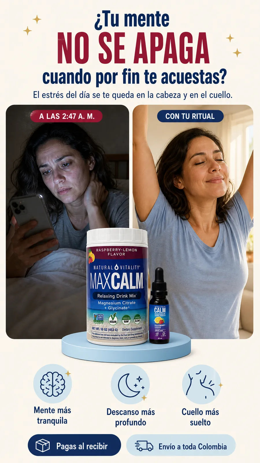 ¿Tu mente no se apaga cuando por fin te acuestas? Combo MaxCalm